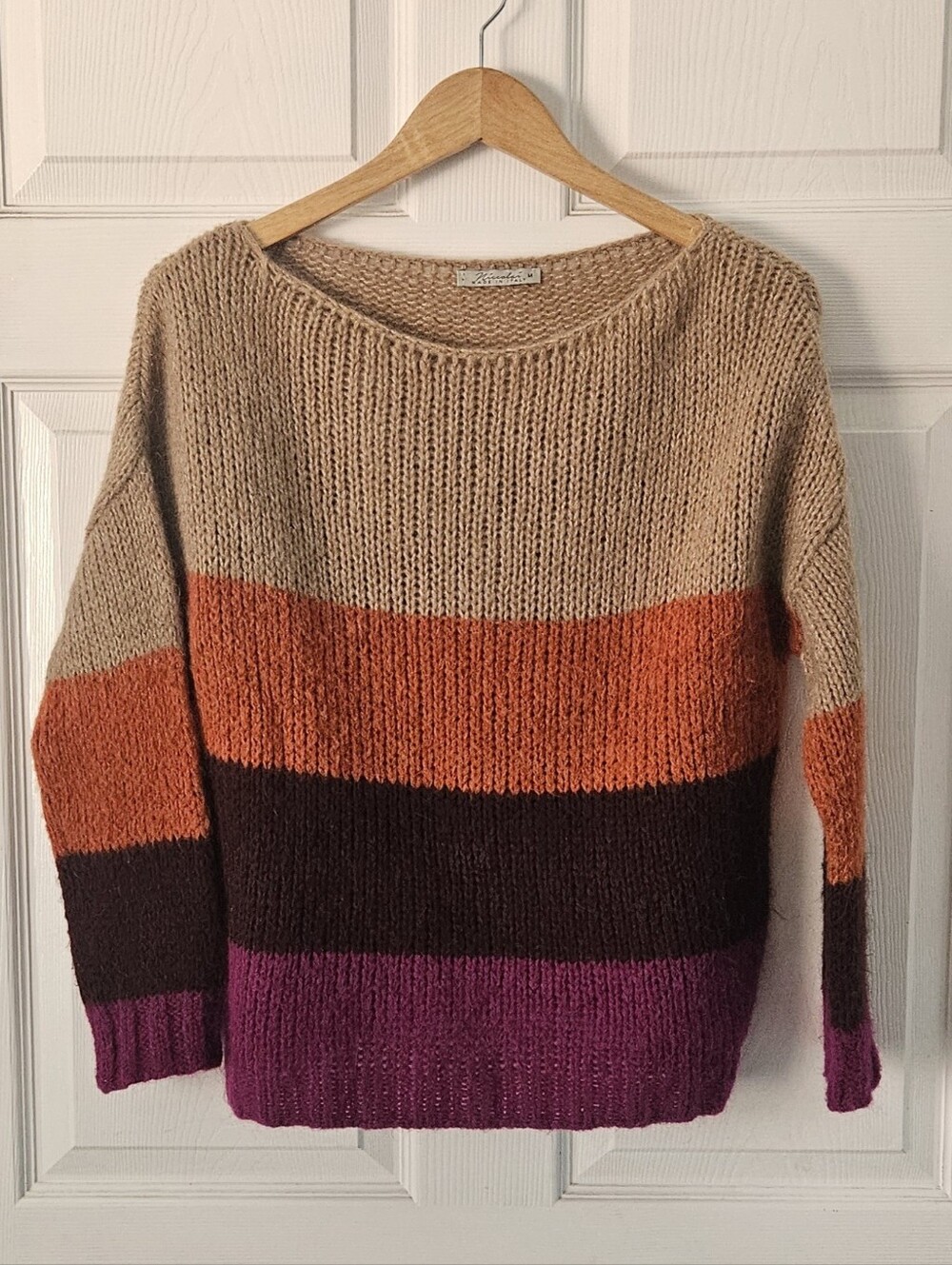 Niccolai Italy Sweater Mohair Wool Pullover Colorblock Stripe Cabincore Retro M